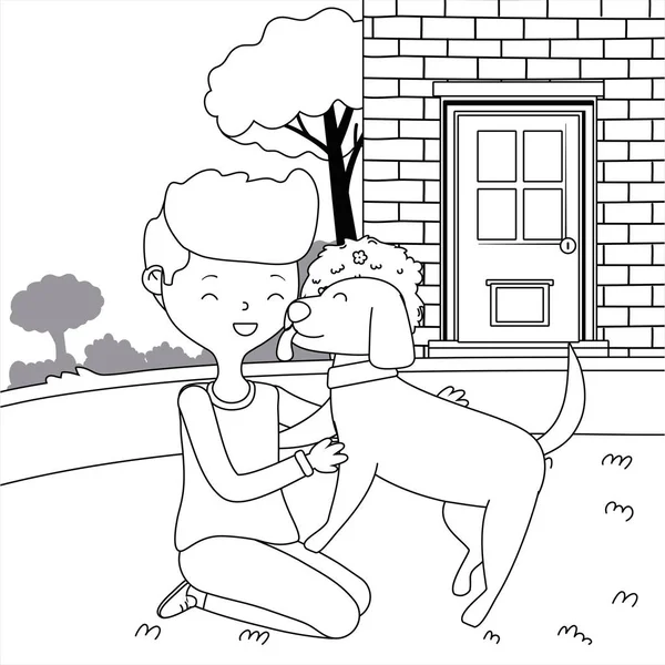 Мальчик с рисунком собаки — стоковый вектор