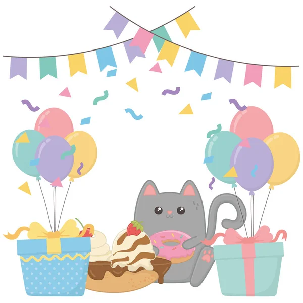 Kawaii cat with happy birthday cake design