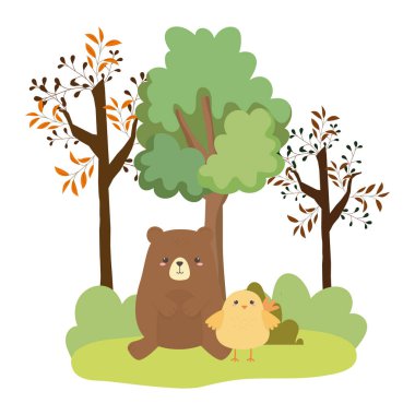 Bear and chicken cartoon vector design