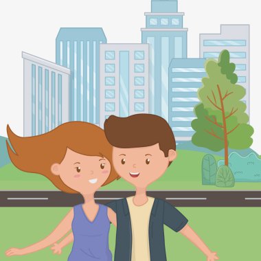 Genç çocuk ve kız karikatür tasarım