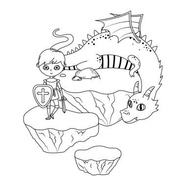 Medieval knight and dragon of fairytale design