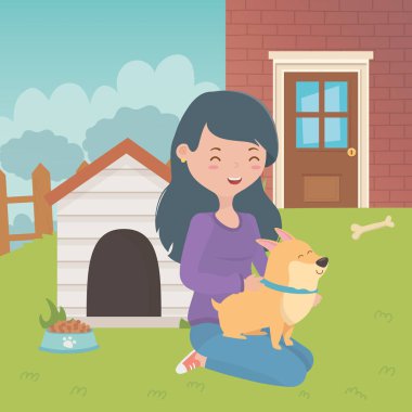 Köpek karikatür tasarımı ile kız