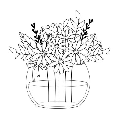 Vazo vektör tasarımı içinde çiçekler ve yapraklar
