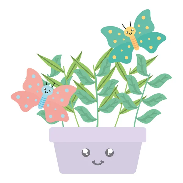 House plant in ceramic pot with butterflies kawaii style — ストックベクタ