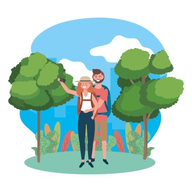 Çanta tasarımı ile turist çocuk ve kız