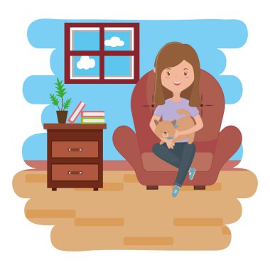 Kedi karikatür tasarımı ile kız