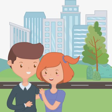 Genç çocuk ve kız karikatür tasarım