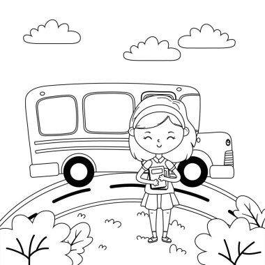 Okul servisi ve kız çizgi film tasarımı