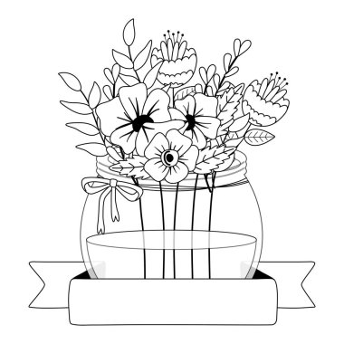 Vazo vektör tasarımı içinde çiçekler ve yapraklar