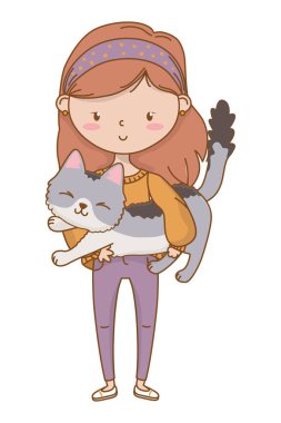 Kedi karikatür tasarımı ile kız