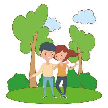 Genç çocuk ve kız karikatür tasarım