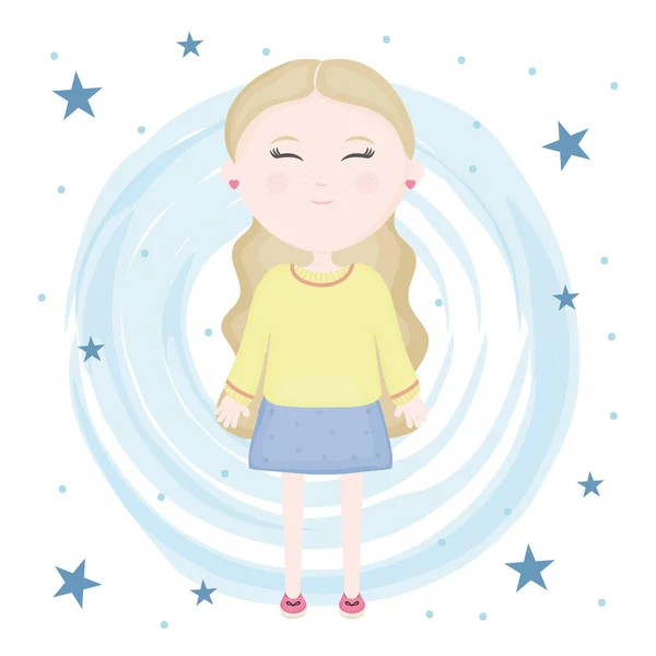 Lindo personaje de niña con patrón de estrellas — Vector de stock