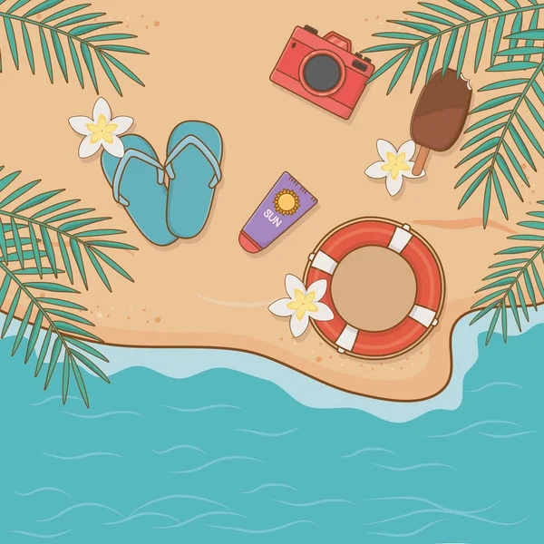 Vacances d'été éléments sur la scène vue aérienne de la plage — Image vectorielle