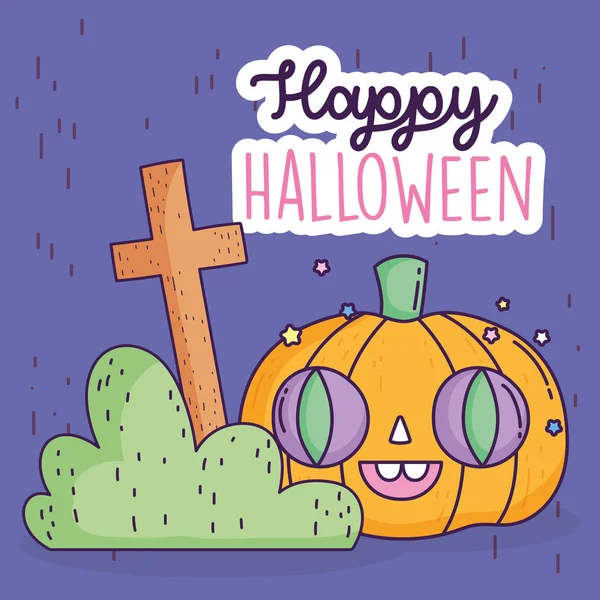 Happy halloween celebration pumpkin cross bush — Archivo Imágenes Vectoriales