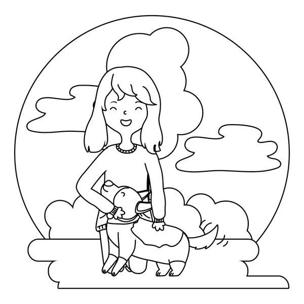 Menina com desenho animado cão —  Vetores de Stock