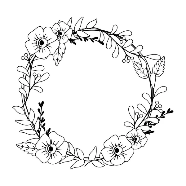 Flowers and leaves wreath design — Stockvektor