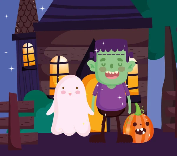 Barn med kostym Halloween bild — Stock vektor