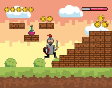Arcade oyun dünya ve piksel sahne tasarım