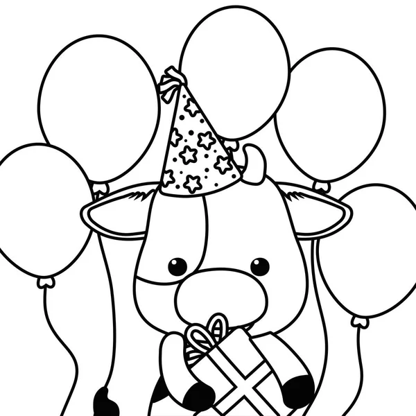 Vaca de dibujos animados con feliz cumpleaños icono de diseño — Archivo Imágenes Vectoriales