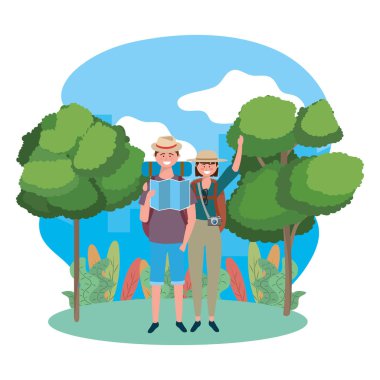 Çanta tasarımı ile turist çocuk ve kız