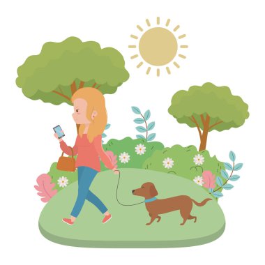 Köpek karikatür tasarımı ile kız