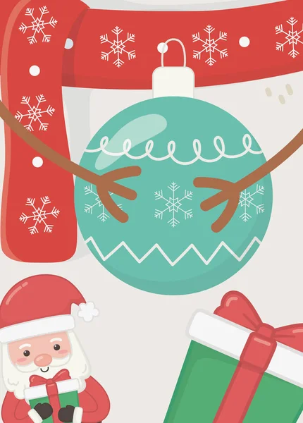 Santa mains bonhomme de neige avec balle merry carte de Noël — Image vectorielle
