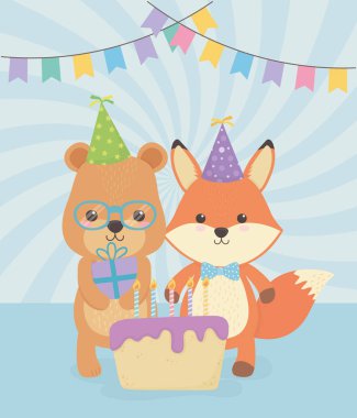 birthday card with little animals characters