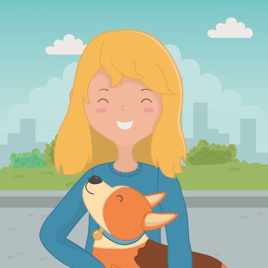 Köpek karikatür tasarımı ile kız