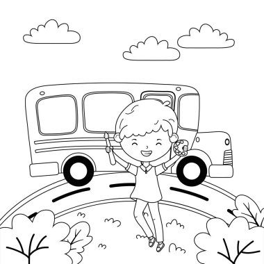 Okul servisi ve erkek çizgi film tasarımı.