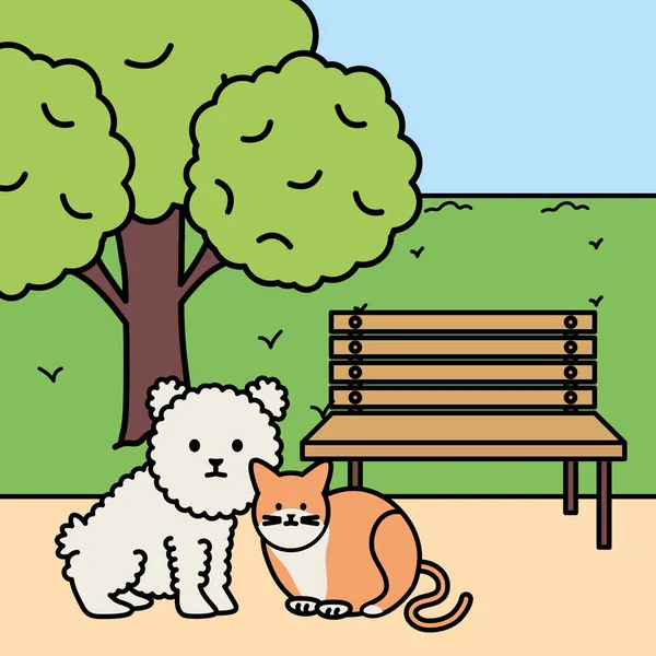 Cute cat and dog mascots in the landscape — 图库矢量图片