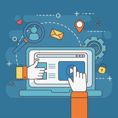Laptop web sitesi içeriği sosyal medya ağına benzer ve dokunaklı
