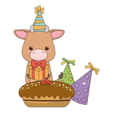 Mutlu Doğum günü simgesi tasarımı ile boğa karikatür