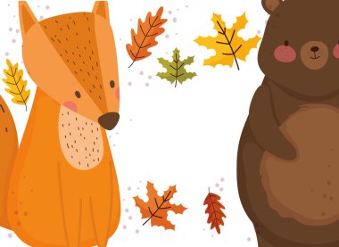 Tilki ve ayı çizgi film vektör tasarımı