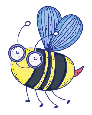 İzole edilmiş arı çizimi çizgi film tasarım vektör çizimi