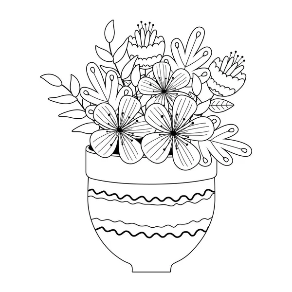 Flores y hojas dentro del diseño del vector de olla — Vector de stock