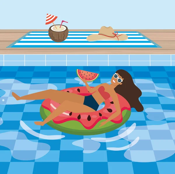 Mujer tomando el sol en la piscina — Archivo Imágenes Vectoriales