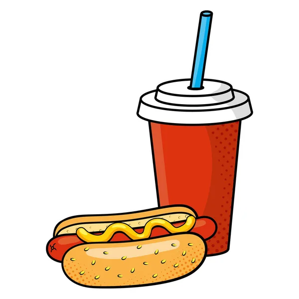 Hot dog z wektorem sody ilustracja — Wektor stockowy