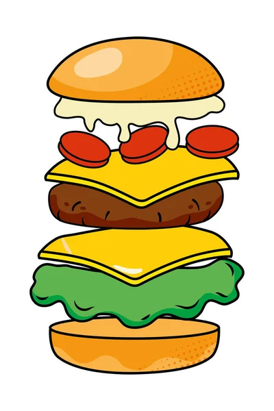 Hamburger che mostra tutti gli ingredienti illustrazione vettoriale — Vettoriale Stock