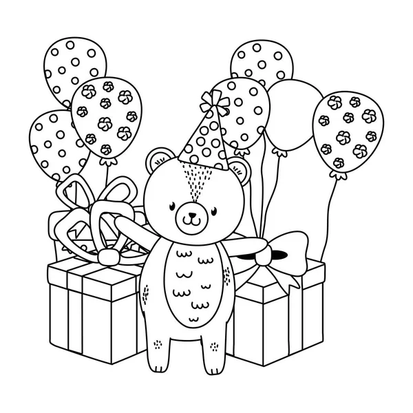 Dibujos animados de animales con diseño de iconos de feliz cumpleaños — Vector de stock