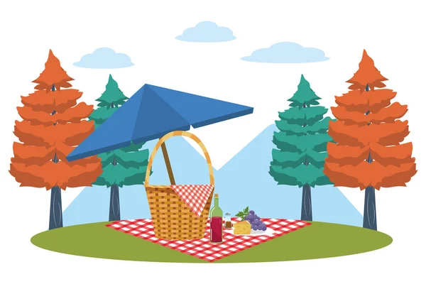 Cesta de picnic en diseño forestal — Vector de stock