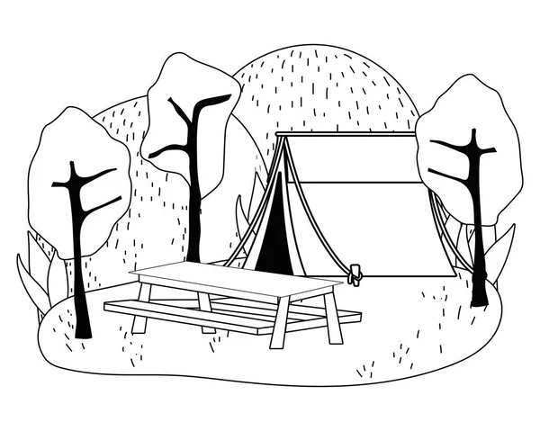Desenho vetorial de barraca e camping — Vetor de Stock