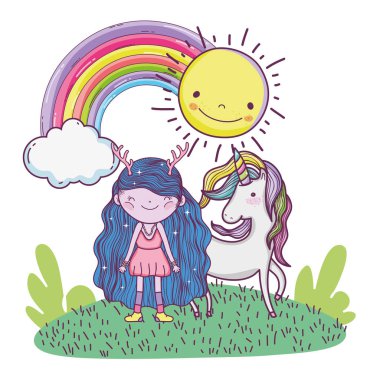 gökkuşağı ve Unicorn ile sevimli küçük peri