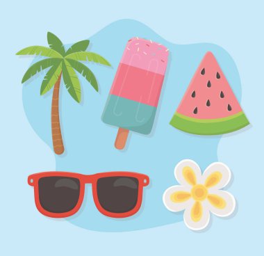Yaz ve tatil simgesi set tasarım