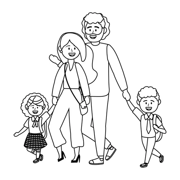 Батьки з дітьми йдуть до школи Векторні ілюстратори — стоковий вектор