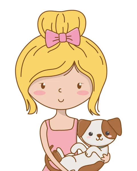 Mädchen mit Hund Cartoon-Design — Stockvektor