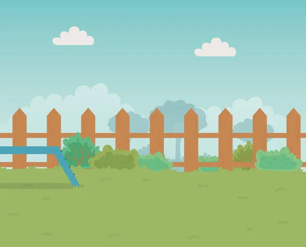 Beautiful park with fence landscape scene vector illustration - Stok Vektor