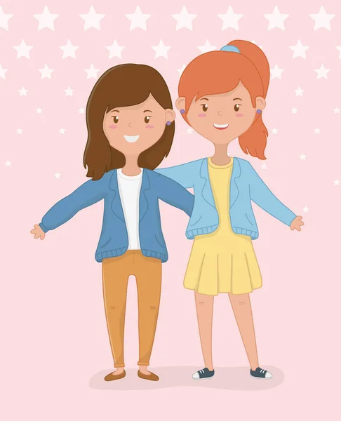 Freundschaft der Mädchen Cartoons Design — Stockvektor