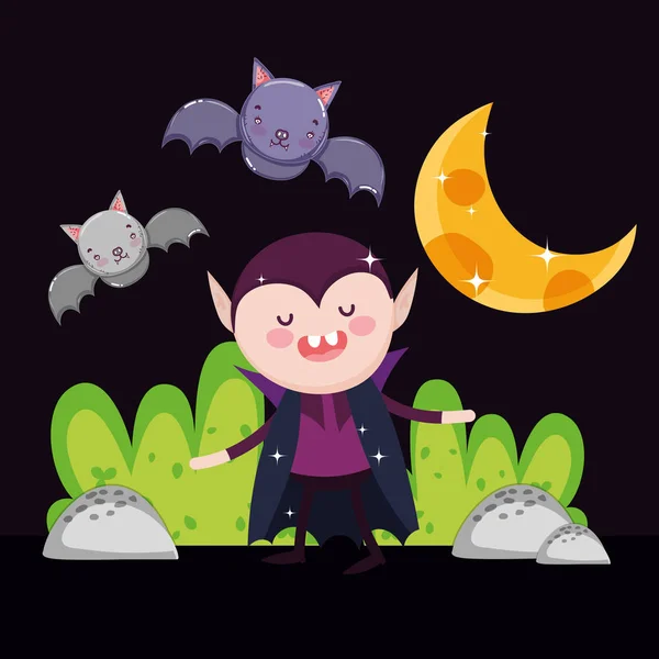 Dracula Fledermäuse zählen Mond Nacht halloween — Stockvektor