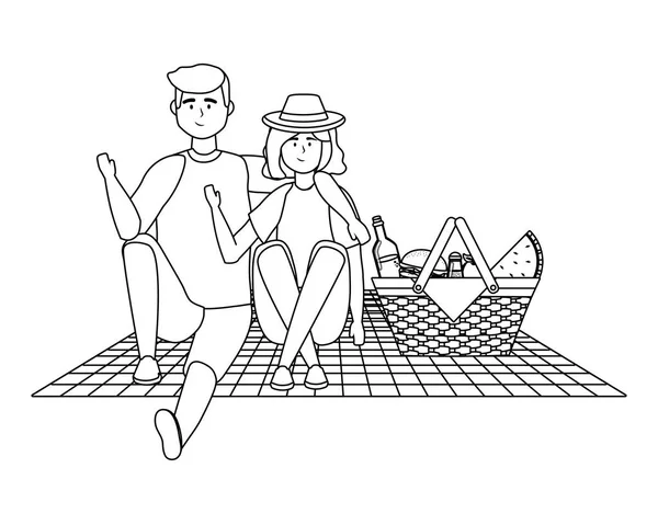 Pareja de mujer y hombre teniendo diseño de picnic — Archivo Imágenes Vectoriales