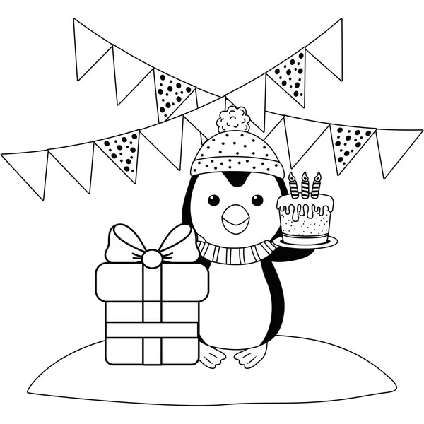 शुभेच्छा वाढदिवस चिन्ह डिझाइनसह पेंग्विन कार्टून — स्टॉक व्हेक्टर